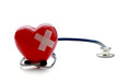 Closeup of a broken heart with a stethoscope, isolated on white