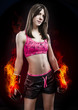 Photo: Boxing woman, pretty young boxing standing and defending by han Boxing woman, pretty young boxing standing and defending by han