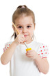 kid girl with brush in paint isolated