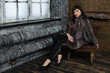 Indoor shot of young fashionable woman wearing fur coat