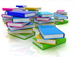 Colorful real books on white background