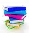 Stack of colorful real books on white background
