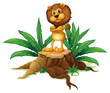 A Lion Standing Above The Wood