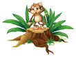 Vektor: A playful young monkey above a wood A playful young monkey above a wood