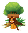 A Lion In Front Of An Empty Wo...