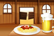 Vector: A spaghetti and a glass of beer inside the saloon bar A spaghetti and a glass of beer inside the saloon bar