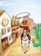Vector: A man with a rope riding in a horse A man with a rope riding in a horse