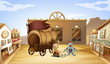 A boy and a robot near a wagon