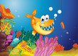 An orange fish and a small fish caught in a bait