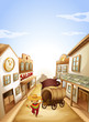 Vector: A young boy dancing with a wooden carriage A young boy dancing with a wooden carriage