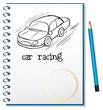 Vector: A notebook with a drawing of a car racing A notebook with a drawing of a car racing