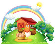 A hen with a basket of egg at the farm