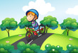 A boy riding in his bike
