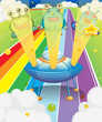 A spaceship with three aliens