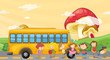 Students playing near the school bus