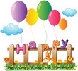 Vector: A rabbit in the garden with balloons A rabbit in the garden with balloons