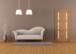 Brown living room with white sofa