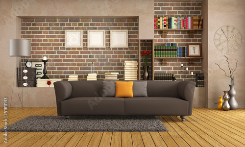 Illustration: Modern couch in a vintage living room Modern couch in a vintage living room