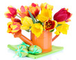 Easter composition with fresh tulips and easter eggs isolated