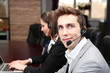 Call center operators at work.
