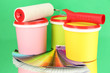 Set for painting: paint pots, paint-roller, palette of colors