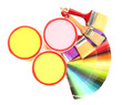 Set for painting: paint pots, brushes, palette of colors