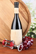 Composition of corkscrew and bottle of wine, grape, wooden