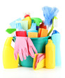 Cleaning items in bucket isolated on white