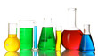 Test tubes with colorful liquids isolated on white