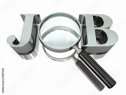 Illustration: Job search. Text with loupe on white background. Job search. Text with loupe on white background.