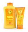 Sunscreen lotion and cream bottle and tube isolated on white