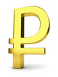 Golden rouble sign isolated on white