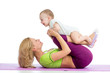 mother with baby doing gymnastics and fitness exercises