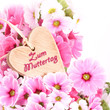 Foto: Zum Muttertag, Holzherz und Blumen Zum Muttertag, Holzherz und Blumen