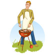 Vektor: Young handsome man at a barbecue grill Young handsome man at a barbecue grill