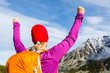 Hiking success, woman in mountains