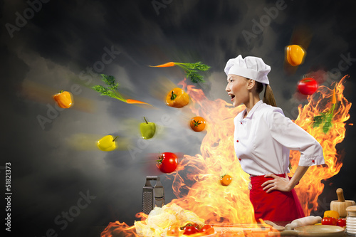 Photo: Asian female cook in anger Asian female cook in anger