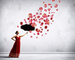 Photo: Ballet dancer in flying satin dress with umbrella Ballet dancer in flying satin dress with umbrella