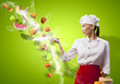 Asian female cook with knife