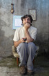 scared man with remote control