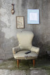 vintage armchair and modern remote control
