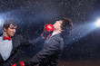 Two young businessman boxing