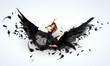 Woman floating   on dark wings