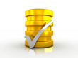 Silver check mark and golden cylinder