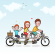 Family picnic parents and son tandem bicycle
