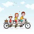 Family picnic parents and daughter tandem bicycle