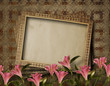 Vintage postcard for invitation with bunch of pink flowers