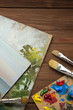 brush and painting  on wood