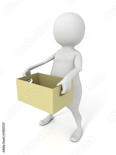 Illustration: 3d man carries empty cardboard box 3d man carries empty cardboard box