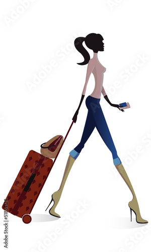 Vector: the girl hurries in the airport the girl hurries in the airport